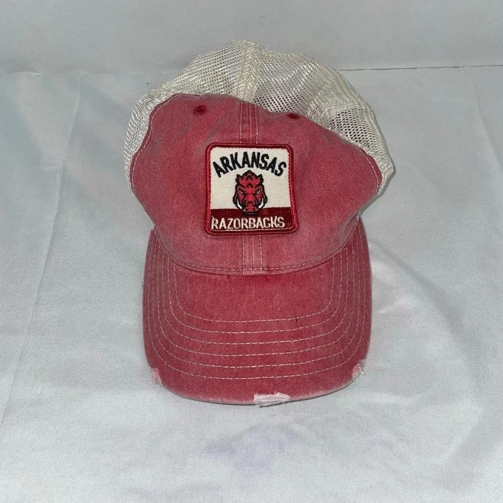 Top of the World Arkansas Razorbacks Trucker Hat Red Distressed Mesh Snapback